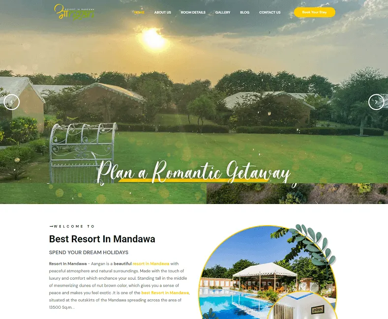 Aangan Resort Mandawa website designed by Udaipur Web Developer