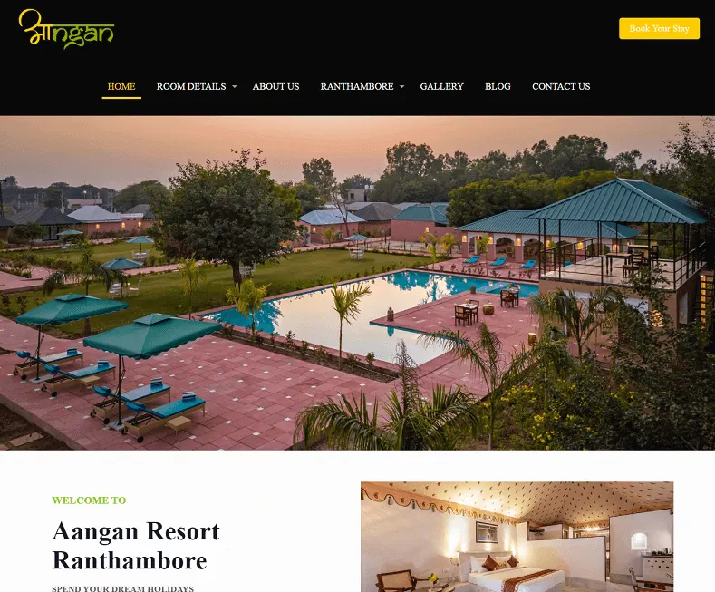 Aangan Resort Ranthambore website designed by Udaipur Web Developer