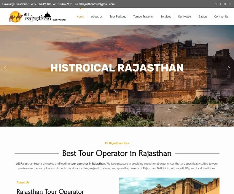 All Rajasthan Tour website designed by Udaipur Web Developer