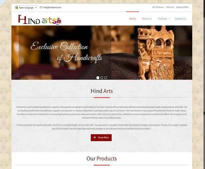 Hind Arts website designed by Udaipur Web Developer