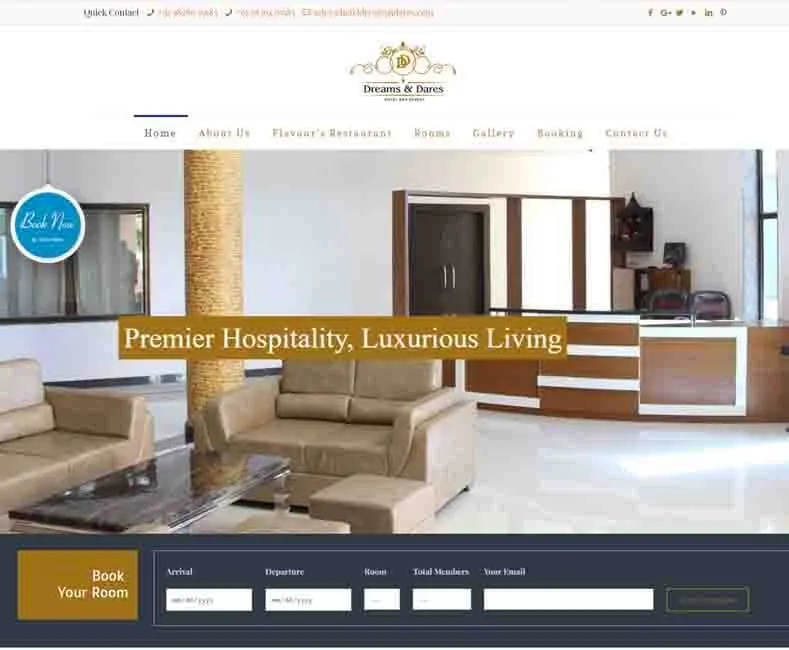 Hotel Dreams n Dares website designed by Udaipur Web Developer
