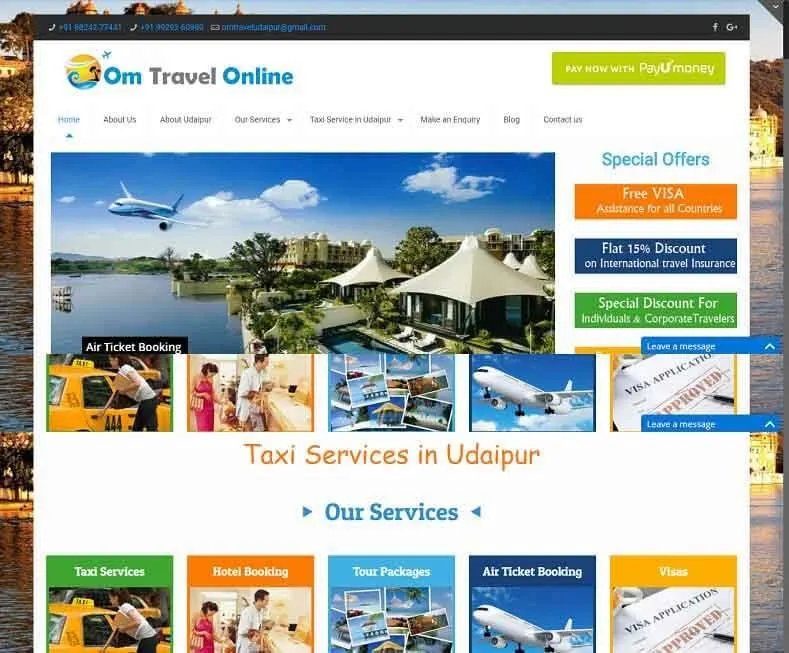Om Travel Online website designed by Udaipur Web Developer