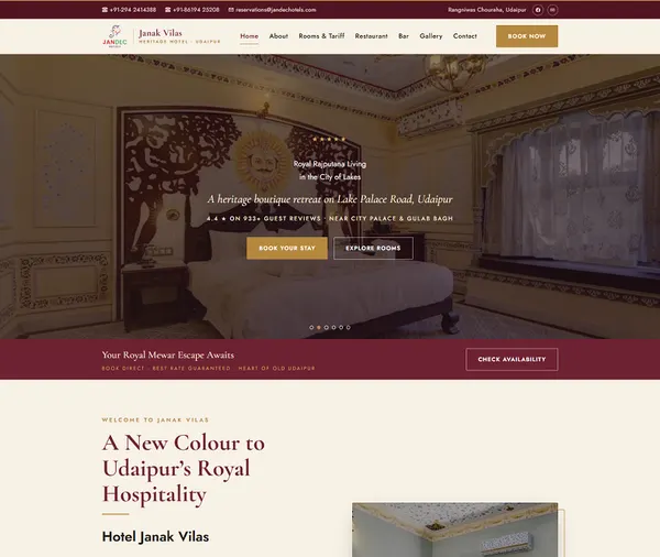 Hotel Janak Vilas – A Heritage Stay in Udaipur website