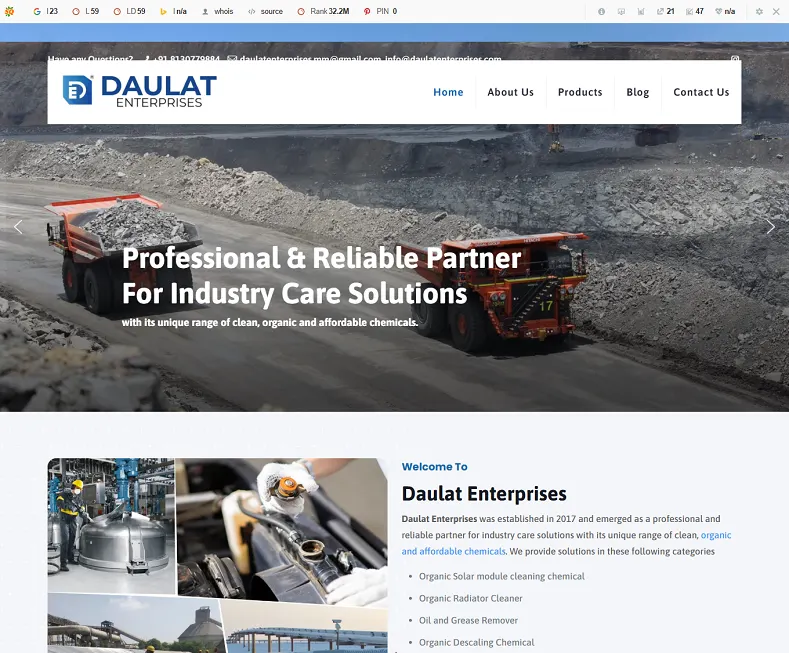 Daulat Enterprises- Industrial Cleaning Products website designed by Udaipur Web Developer