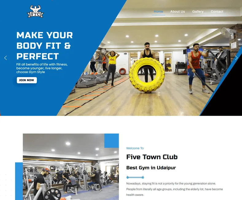 Five Town Club website designed by Udaipur Web Developer
