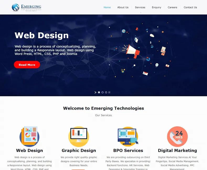 Emerging Technologies website designed by Udaipur Web Developer