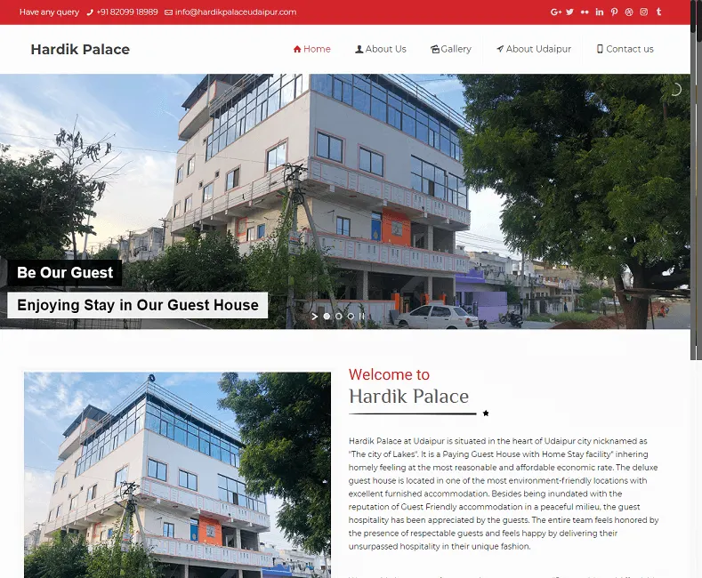 Hardik Palace Udaipur website designed by Udaipur Web Developer