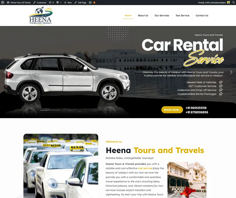 Heena Tours and Travels – Best Taxi Service in Udaipur website designed by Udaipur Web Developer