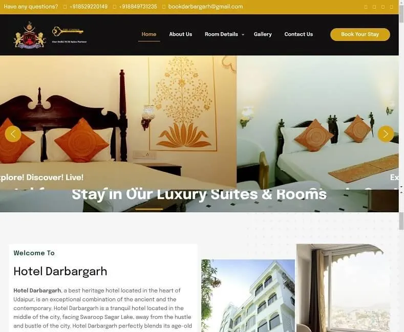 Hotel Darbargarh Udaipur website designed by Udaipur Web Developer