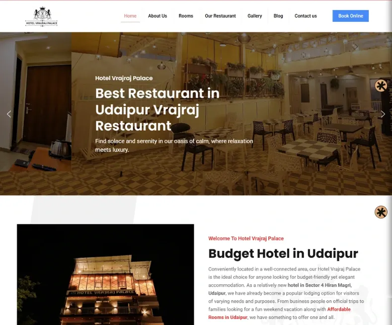 Hotel Vrajraj Palace Budget Hotel in Udaipur website designed by Udaipur Web Developer