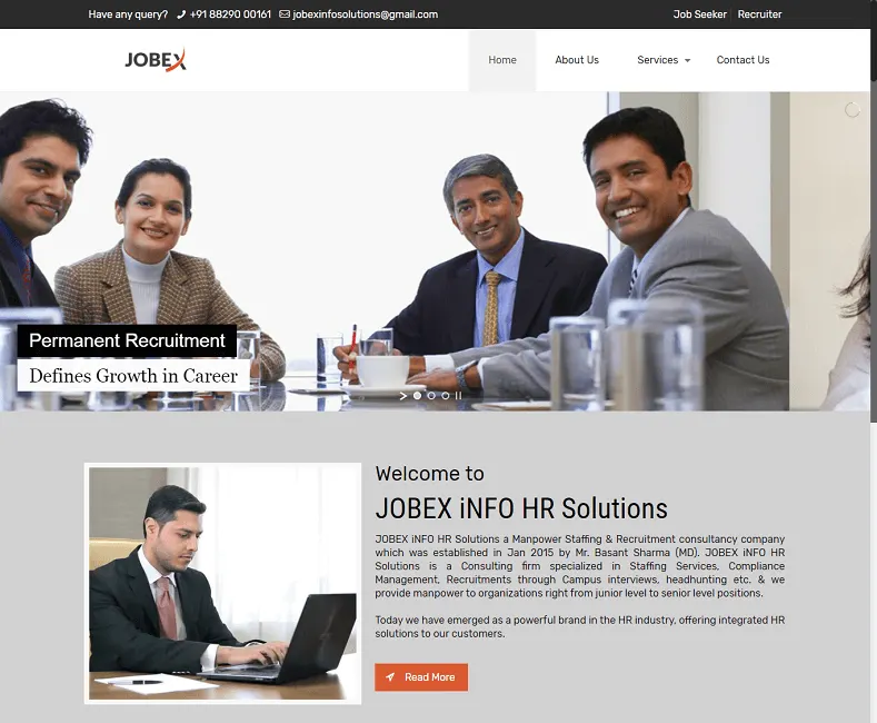 Jobex Info HR Solution website designed by Udaipur Web Developer