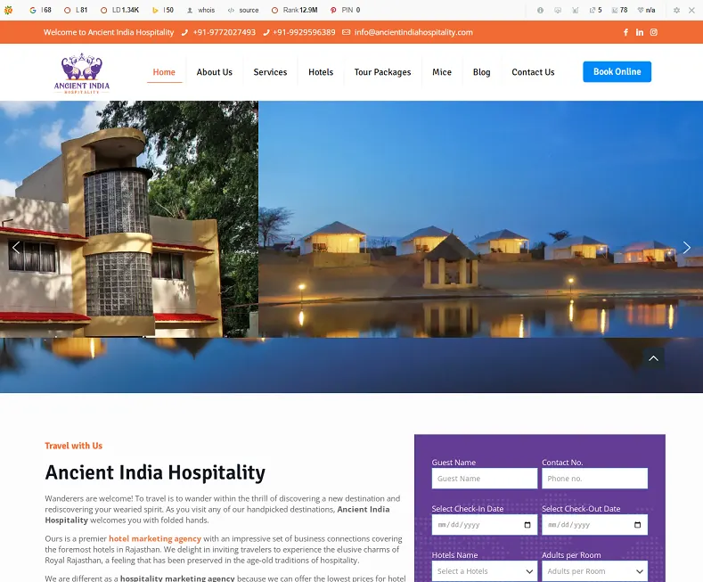Welcome to Ancient India Hospitality website designed by Udaipur Web Developer