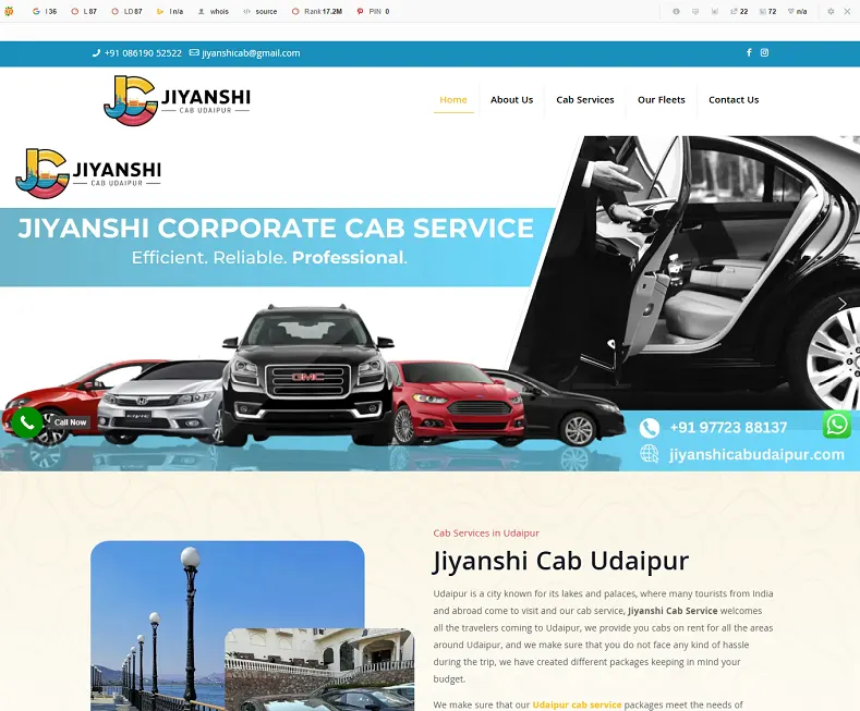 Jiyanshi Cab Udaipur – Affordable Taxi Service in Udaipur website designed by Udaipur Web Developer