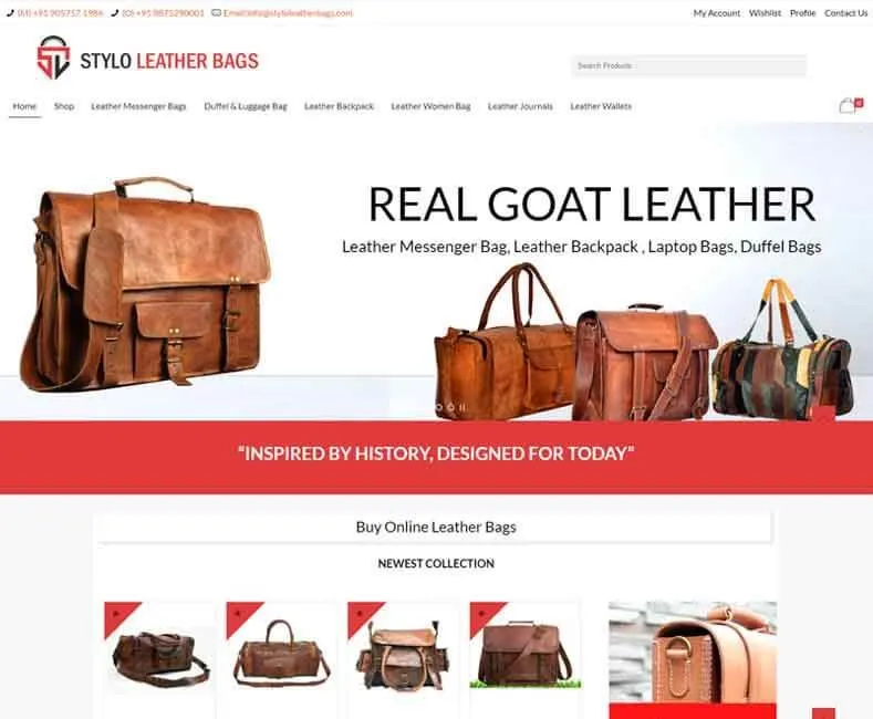 Stylo Leather Bags website designed by Udaipur Web Developer