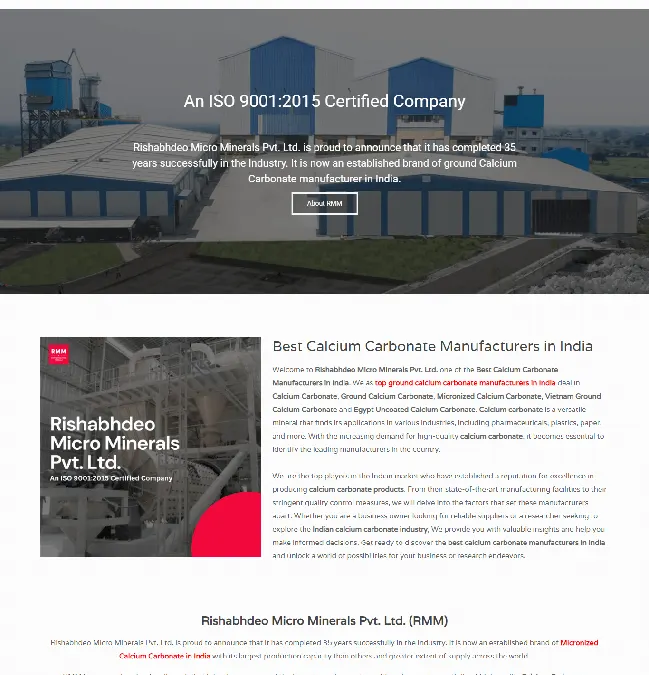 Rishabhdeo Micro Minerals (RMM) – Micronized Calcium Carbonate in India website designed by Udaipur Web Developer