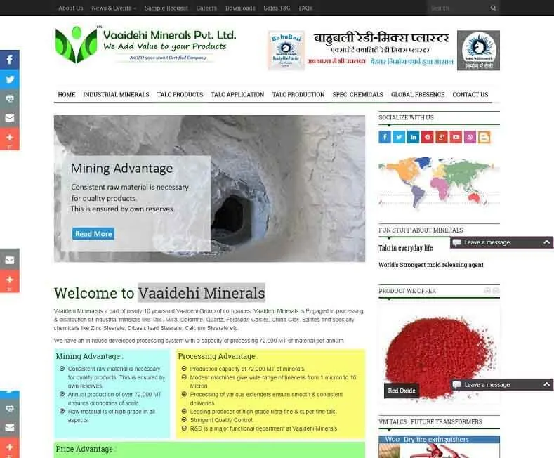 Vaaidehi Minerals website designed by Udaipur Web Developer