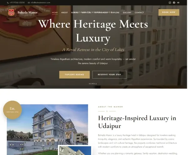 Boheda Manor – Luxury Heritage Hotel in Udaipur website