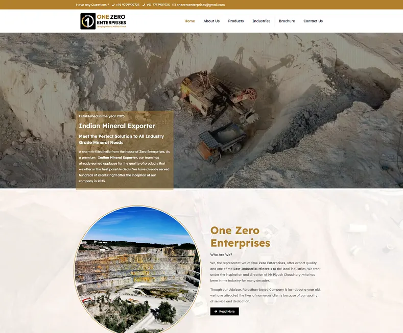 One Zero Enterprises- Best Mineral Suppliers in India website designed by Udaipur Web Developer