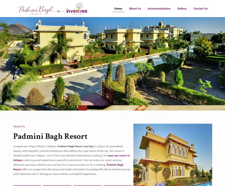 Padmini Bagh Resort – Best Spa Resort in Udaipur website designed by Udaipur Web Developer