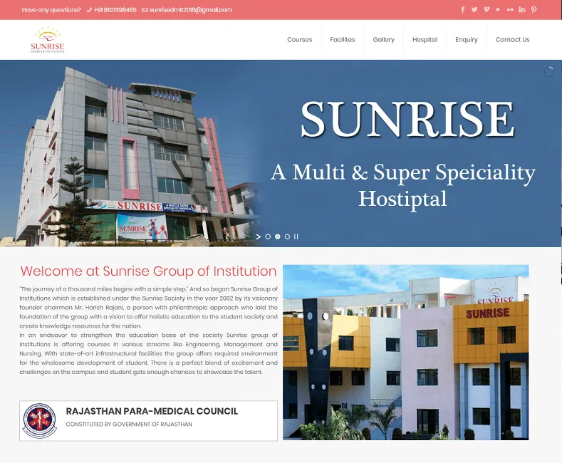 Sunrise Group Of Institutions website designed by Udaipur Web Developer