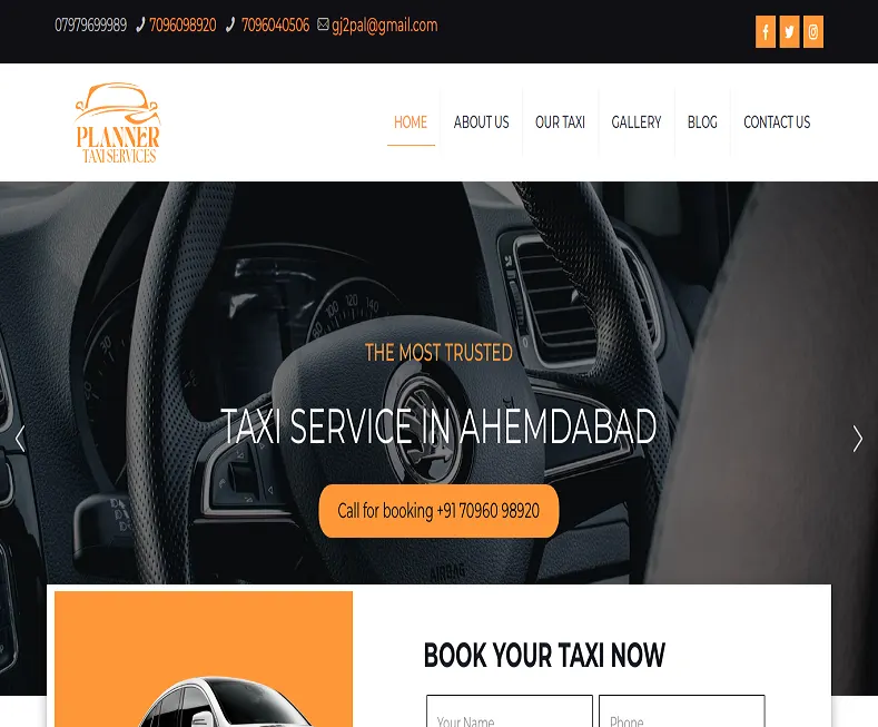 Planner Taxi Services website designed by Udaipur Web Developer
