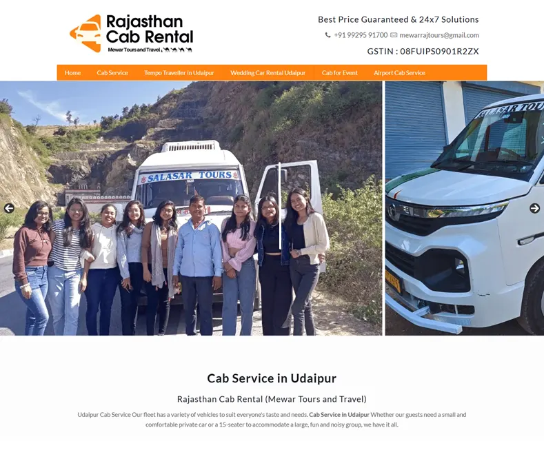 Rajasthan Cab Rental – Cab Service in Udaipur, Udaipur Cab Service website designed by Udaipur Web Developer