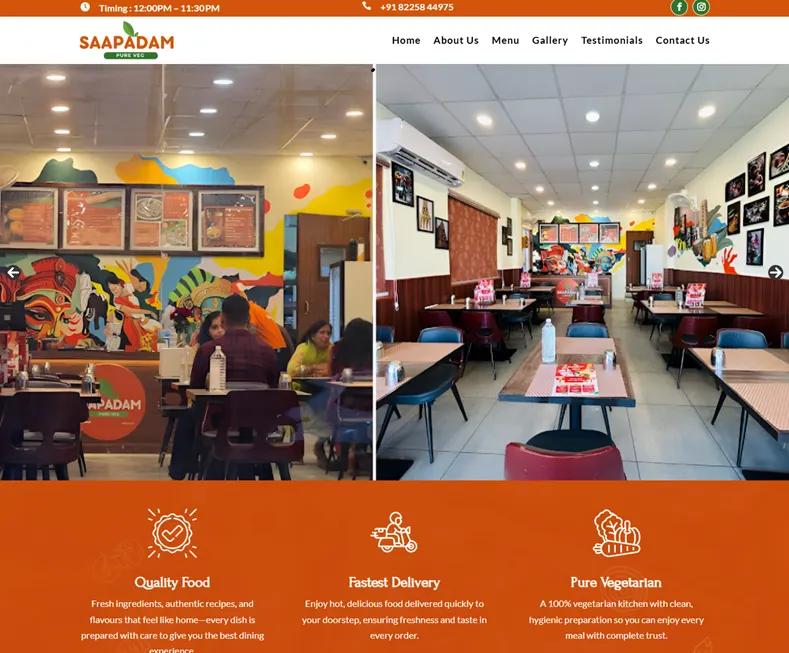 Saapadam Gwalior – South Indian Restaurant in Gwalior for amazing taste website designed by Udaipur Web Developer