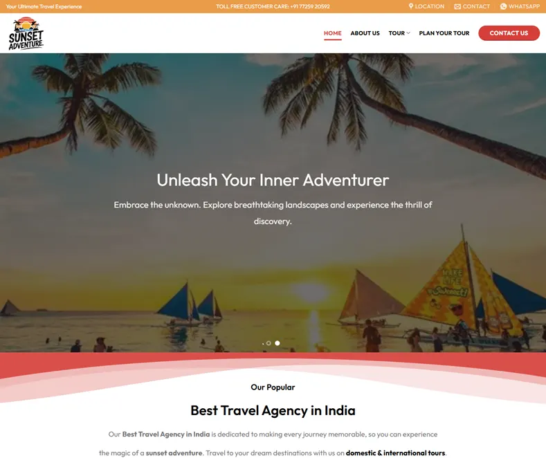 Sunset Adventure – Best Travel Agency in India website designed by Udaipur Web Developer
