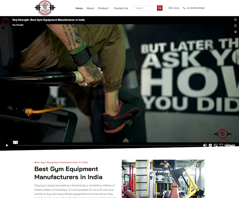 Tanj Strength- Best Gym Equipment Manufactures in India website designed by Udaipur Web Developer
