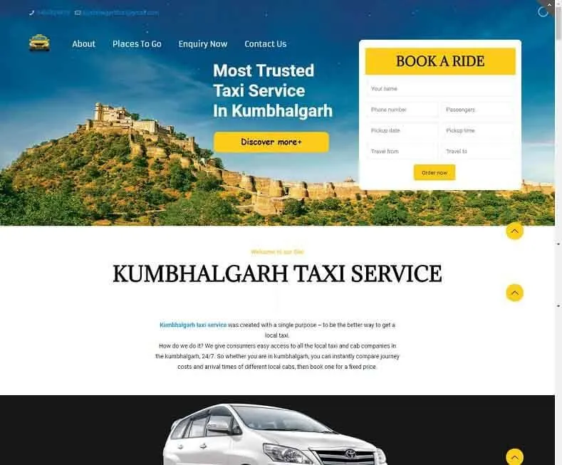 Kumbhalgarh Taxi Service website designed by Udaipur Web Developer