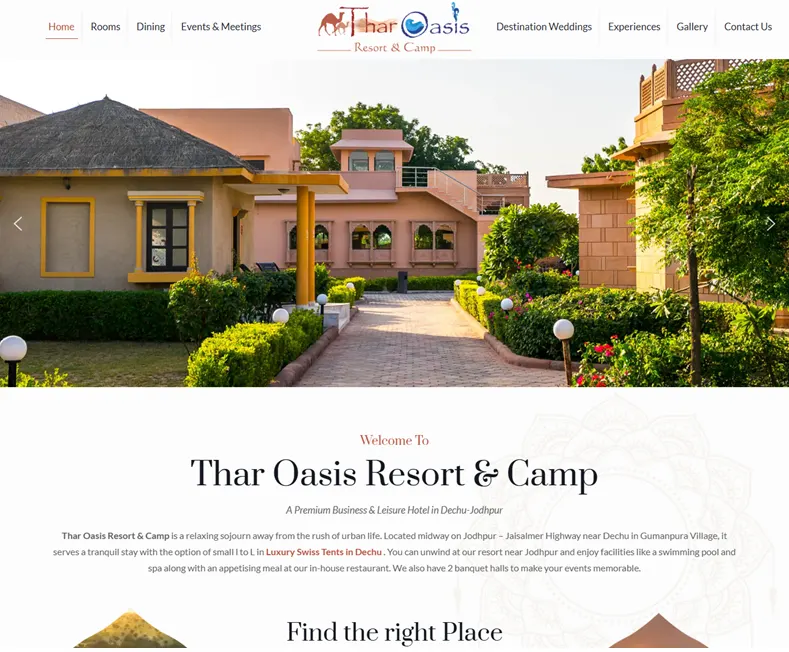 Thar Oasis Resort & Camp – Best Resort in Dechu, Jodhpur for Luxury Desert Stay website designed by Udaipur Web Developer