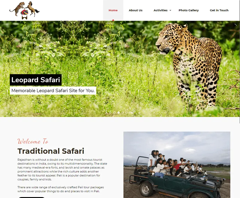 Traditional Safari website designed by Udaipur Web Developer