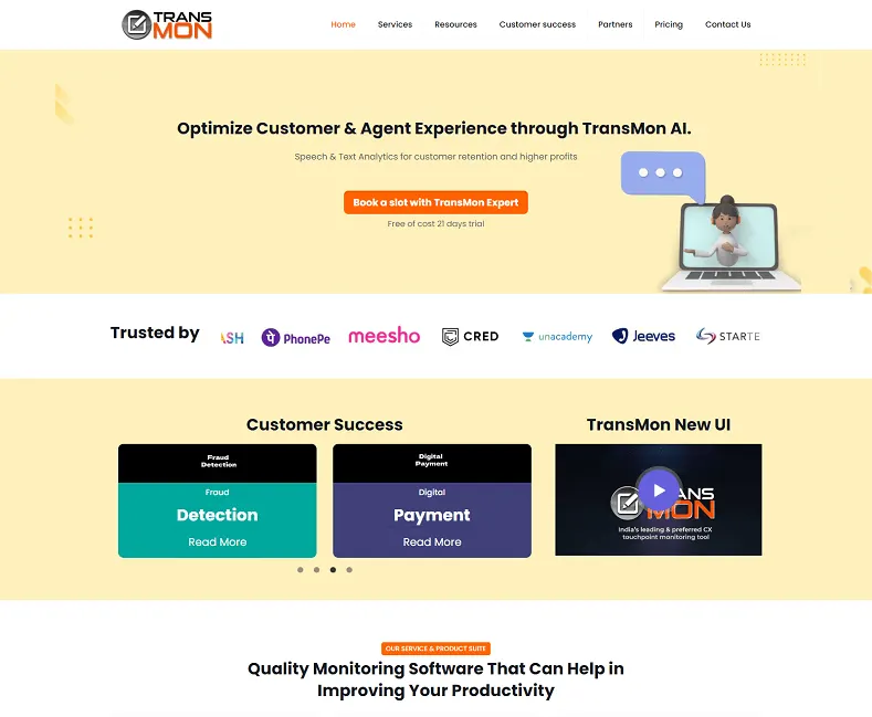 Transmon QA- Quality Monitoring Software website designed by Udaipur Web Developer