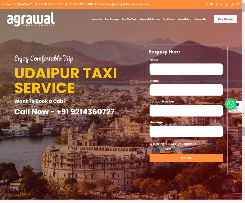 Udaipur Taxi Service website designed by Udaipur Web Developer