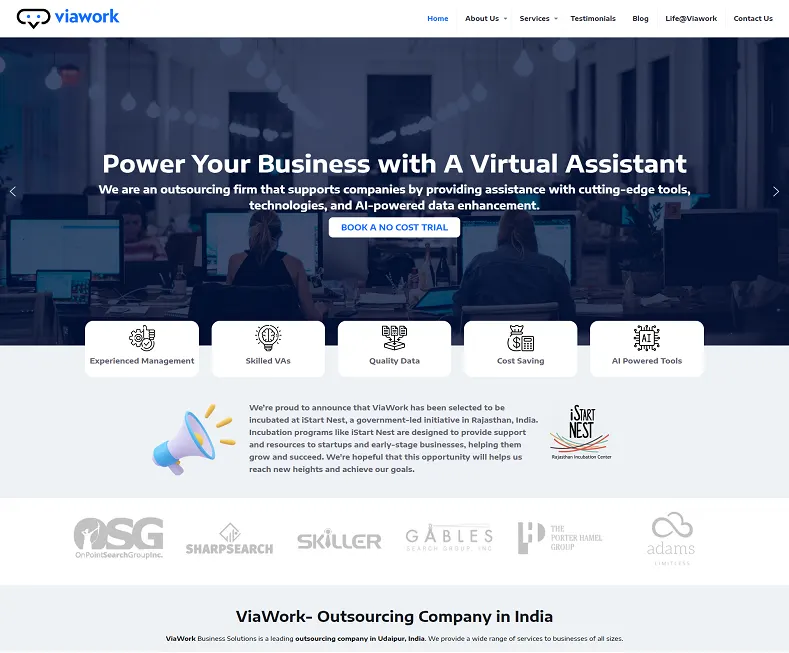 ViaWork :- Outsourcing Company in India website designed by Udaipur Web Developer